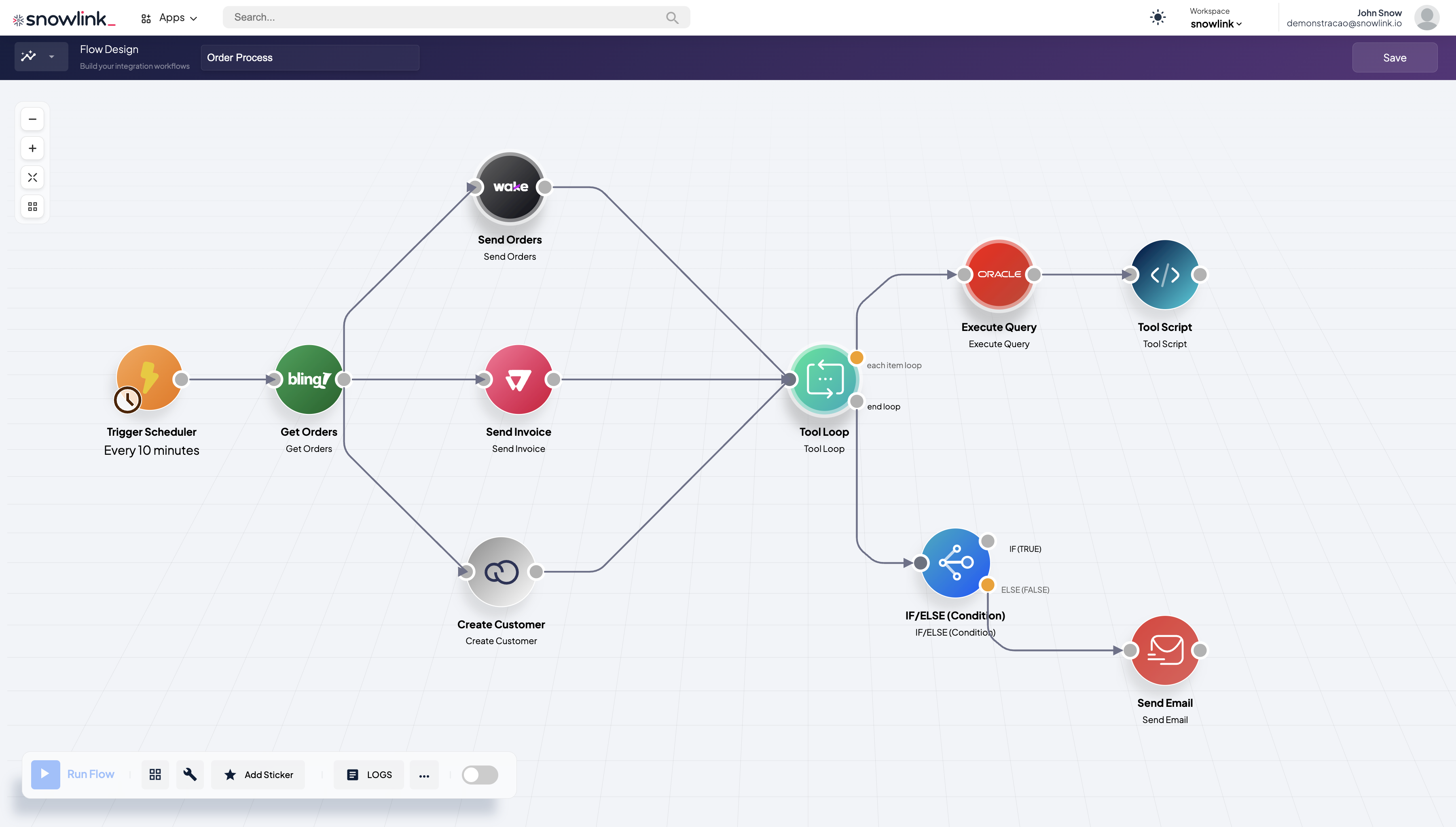 Snowlink Flow Designer Interface